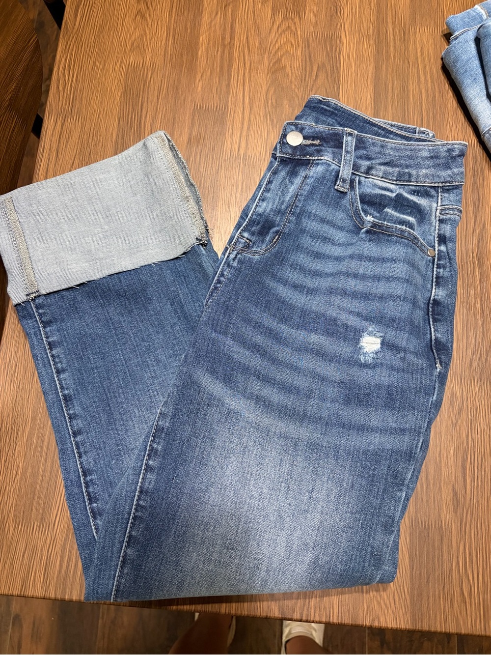 Women’s Mid-Rise Dark Blue Distressed Jeans